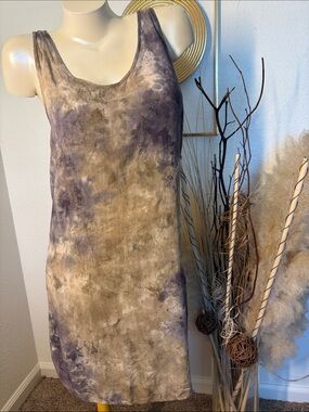 T Party Fashion Tie-Dye Midi Dress in Purple and Brownish Tan